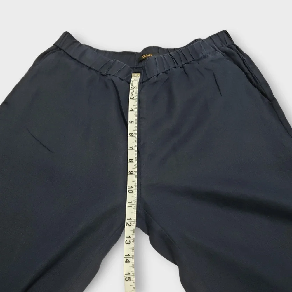 Quince European Linen Pants Deep Navy Blue Cropped Elastic Waist Medium